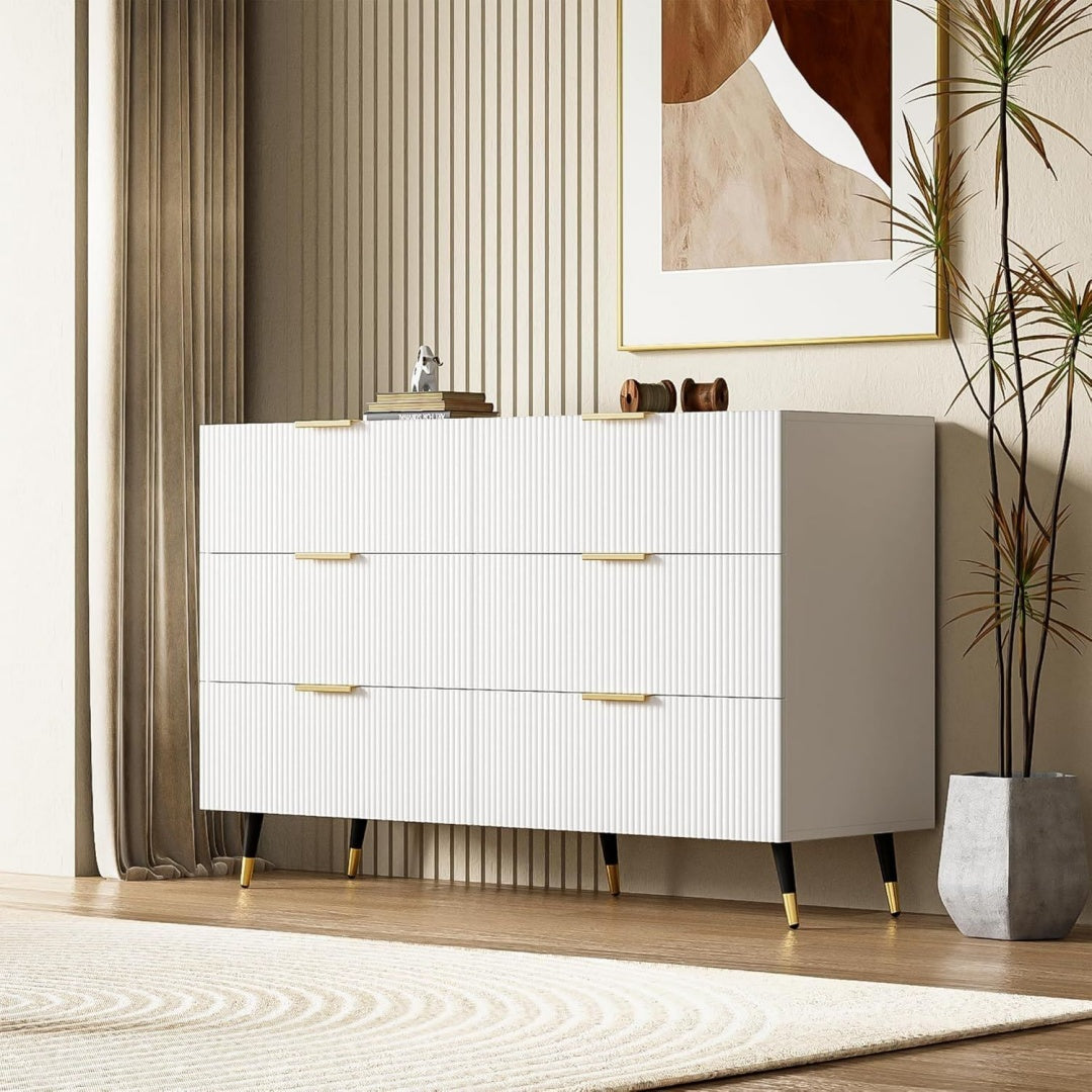 Sideboard aus Samt und Holzwerkstoff mit 6 Schubladen
