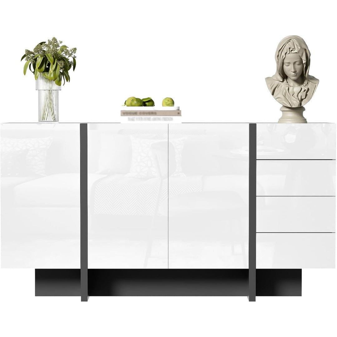 Sideboard mit 2 Tueren, 4 Schubladen und glaenzenden Oberflaechen