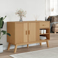 Das Sideboard misst 114 x 43 x 73.5 cm in Braun