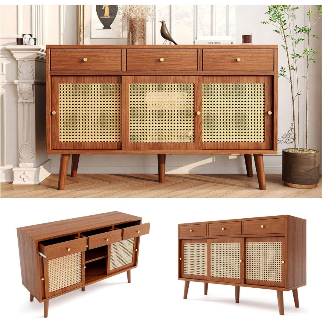 Sideboard mit Schiebetueren, Schubladen und Holzbeinen