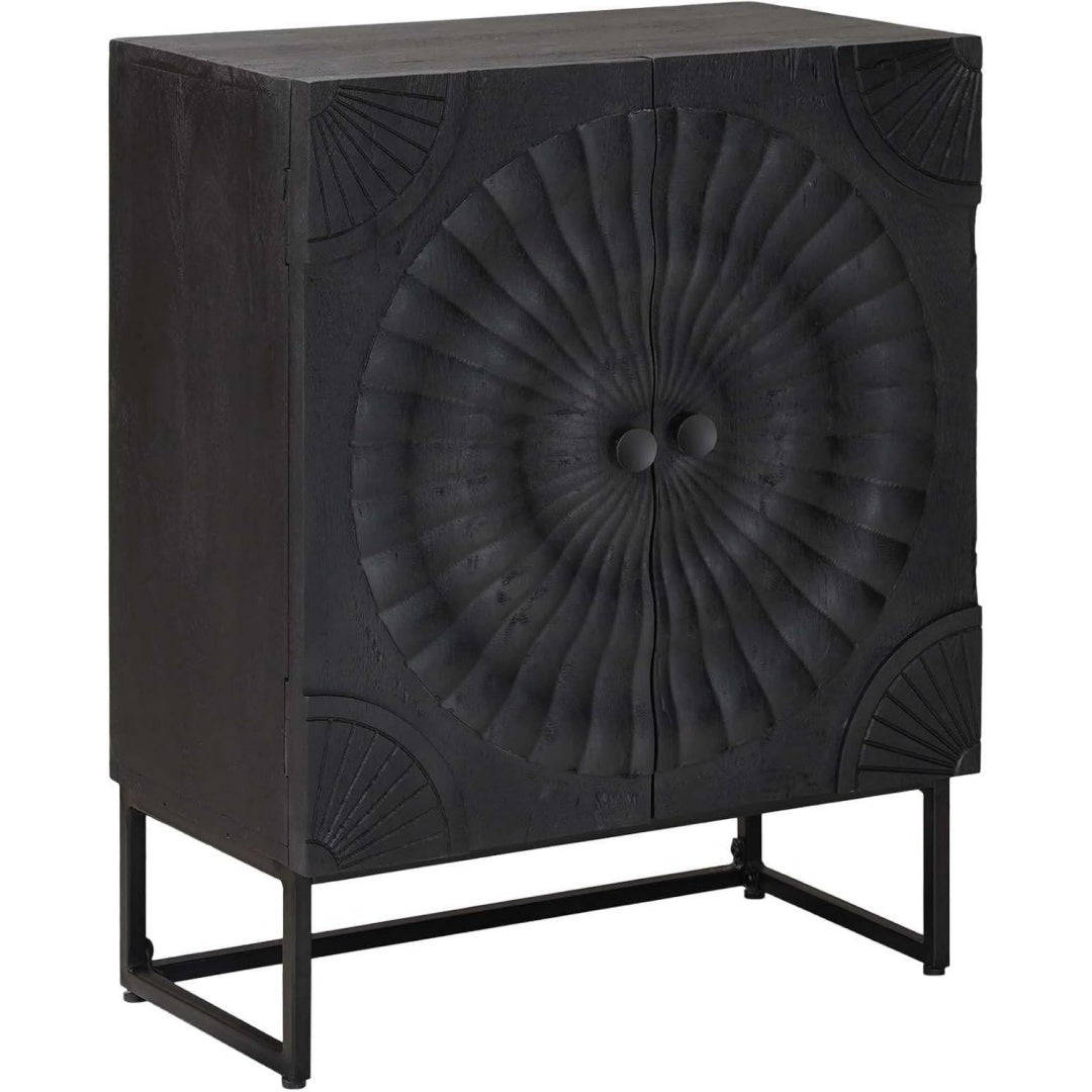Sideboard aus Mangoholz in Schwarz und Naturbraun