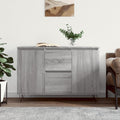 Das Sideboard misst 104 x 35 x 70 cm in Eichenbraun und Grau