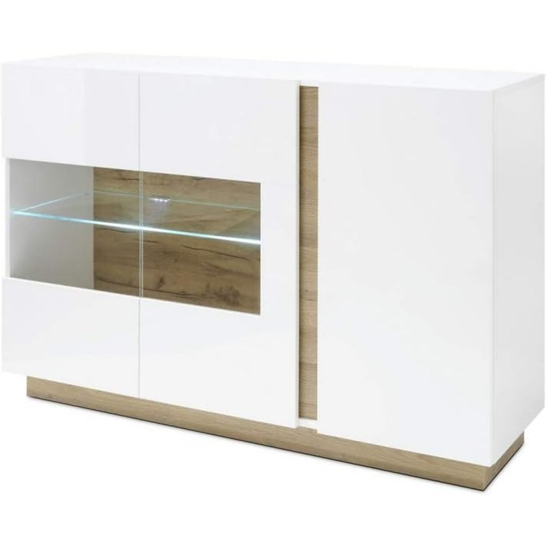 Sideboard verbindet grifflose Fronten und Glasablagen