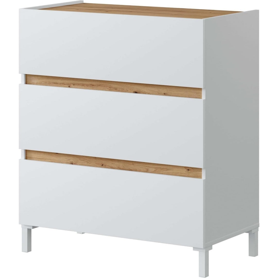 Das Sideboard zeigt beschichtete Flaechen in Eichenbraun