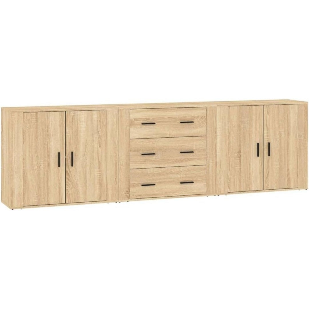 Drei Sideboards bilden eine zusammengehoerige Reihe in Eichenoptik