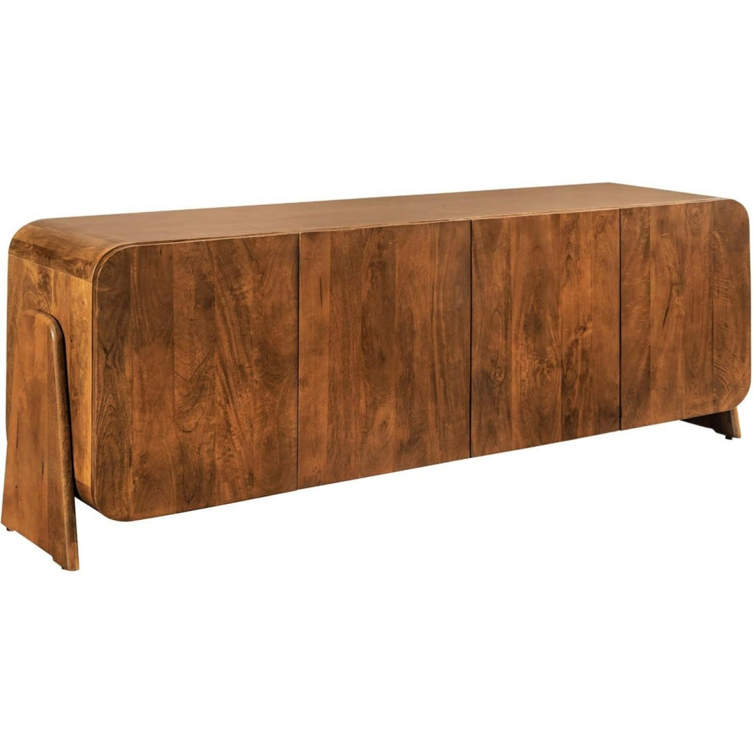 Die Gestaltung von dem Sideboard wird durch Mangoholz gepraegt
