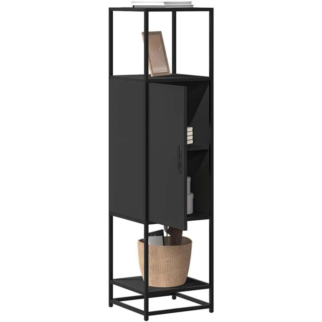 Hochschrank aus Holzwerkstoff und Metall in Schwarz